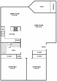 Centennial Apartments For Rent in Springfield, OR Two bedroom floor plan at Centennial Apartments For Rent in Springfield, OR